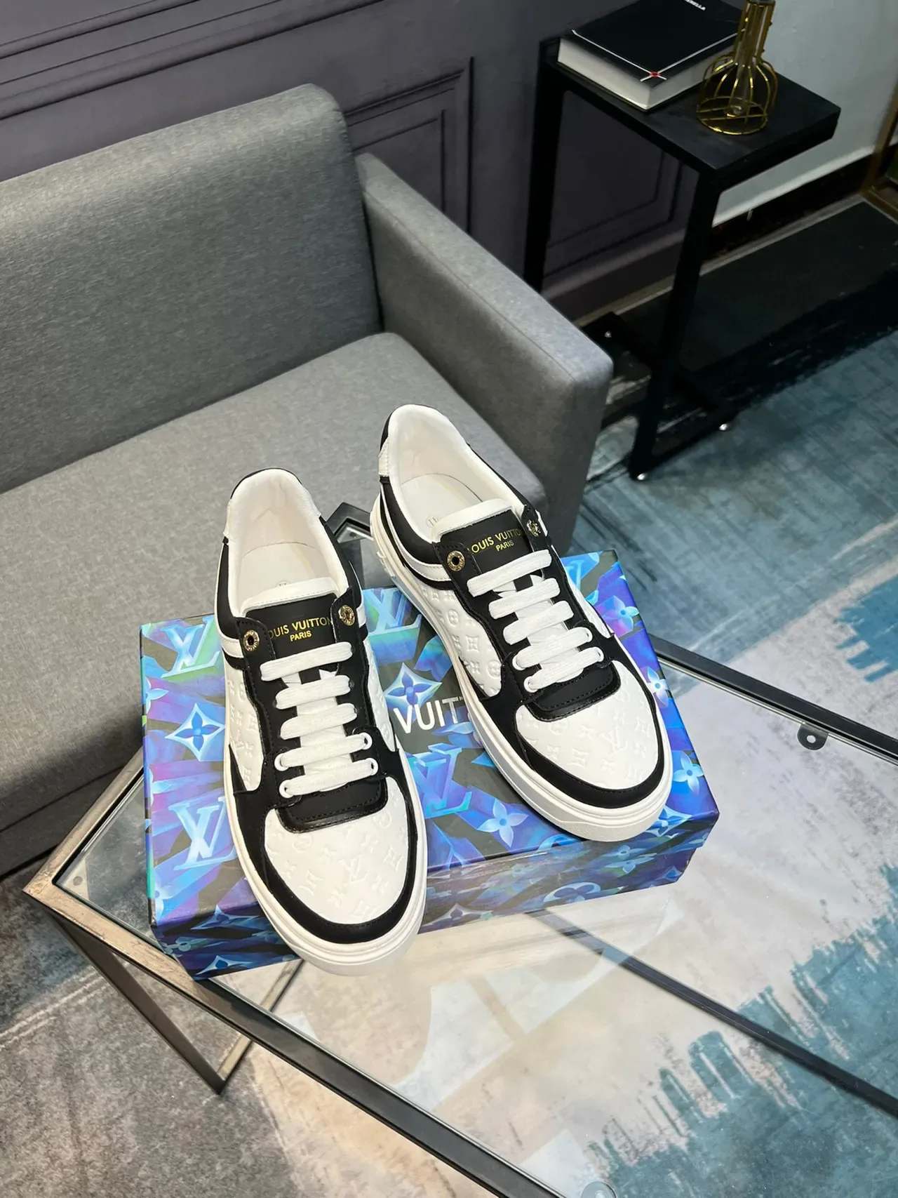 Louis Vuitton LV Trainer Black White Monogrammed Leather Contrast Lifestyle Sneakers 5