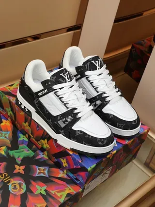 Louis Vuitton LV Trainer Black White Monogrammed Textile Leather Contrast Lifestyle Sneakers 3