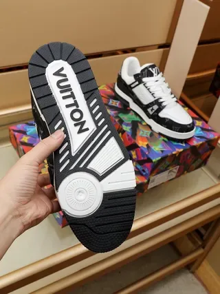 Louis Vuitton LV Trainer Black White Monogrammed Textile Leather Contrast Lifestyle Sneakers 4