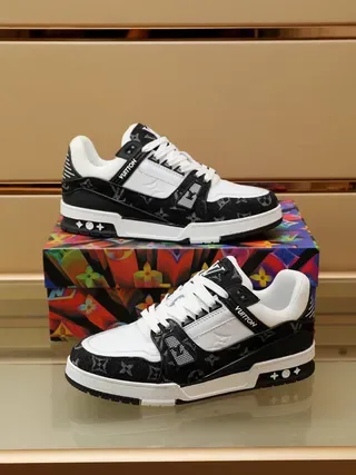 Louis Vuitton LV Trainer Black White Monogrammed Textile Leather Contrast Lifestyle Sneakers 5