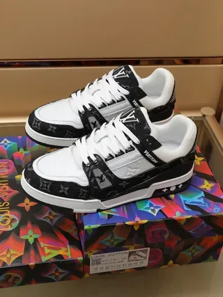 Louis Vuitton LV Trainer Black White Monogrammed Textile Leather Contrast Lifestyle Sneakers 7