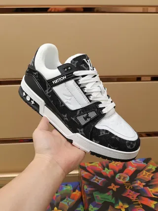 Louis Vuitton LV Trainer Black White Monogrammed Textile Leather Contrast Lifestyle Sneakers 9