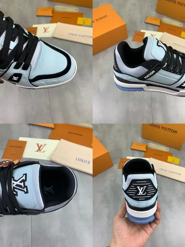 Louis Vuitton LV Trainer Blue Black Monogram Leather Upper Dual-Strap Lacing Lifestyle Sneakers 2