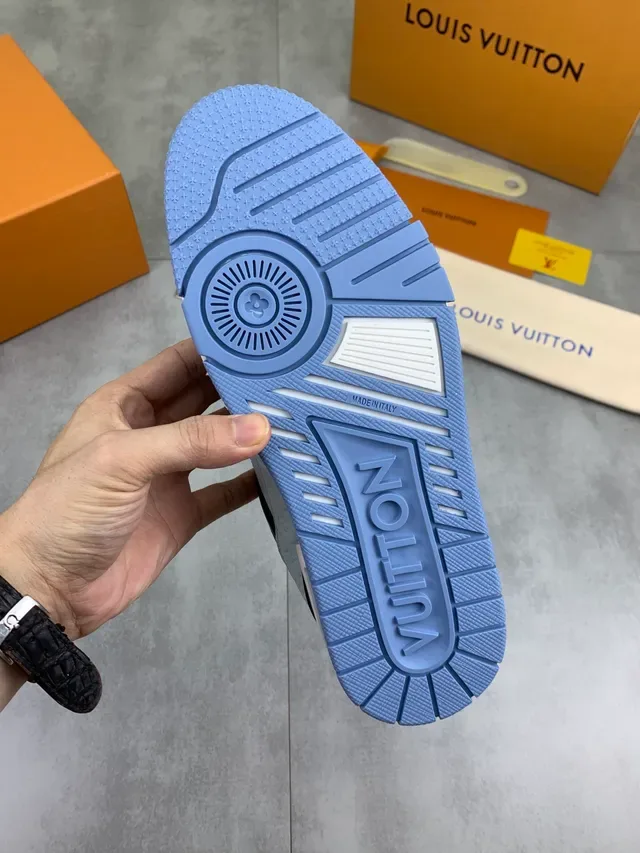 Louis Vuitton LV Trainer Blue Black Monogram Leather Upper Dual-Strap Lacing Lifestyle Sneakers 3