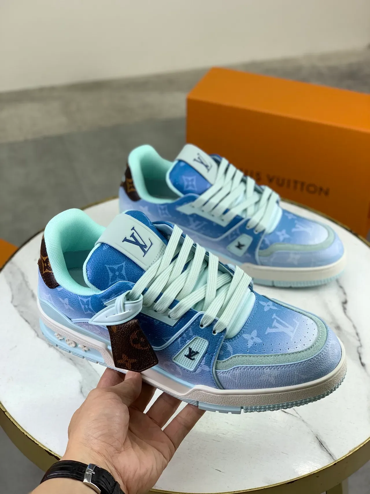 Louis Vuitton LV Trainer Blue Green Gradient Monogram Upper Mint Lining Lifestyle Sneakers 4