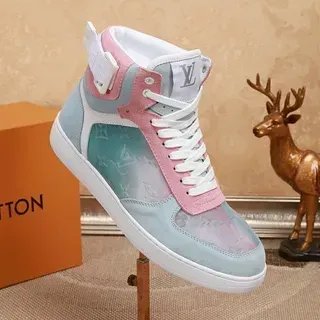 Louis Vuitton LV Trainer Azul Rosa Alto Translucido Paneles Monograma Estilo de Vida Zapatillas