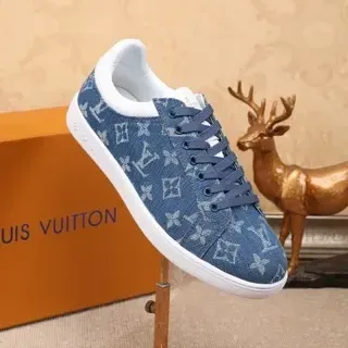 Louis Vuitton LV Trainer Azul Blanco Denim Superior Impresión Monograma Sneakers Lifestyle