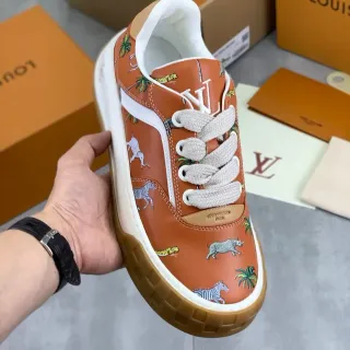 Louis Vuitton LV Trainer Marrón Beige Cuero estampado Superior Plataforma gruesa Zapatillas lifestyle