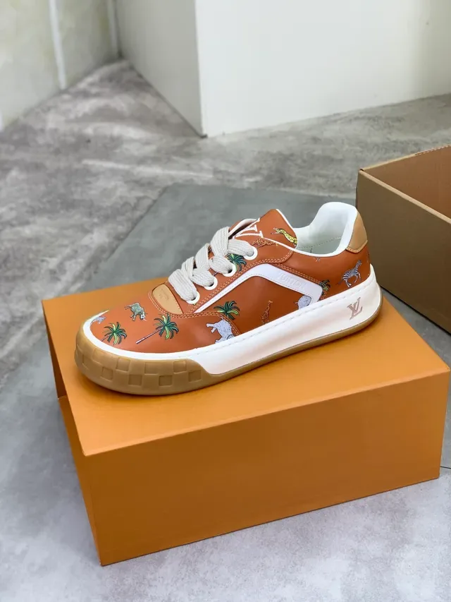 Louis Vuitton LV Trainer Brown Beige Printed Leather Upper Chunky Platform Sole Lifestyle Sneakers 4