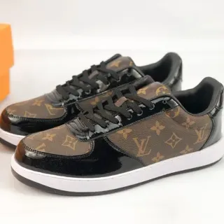 Louis Vuitton LV Trainer Zapatillas Lifestyle Marrón Negro Monograma Lona Cuero Patentado Detalles