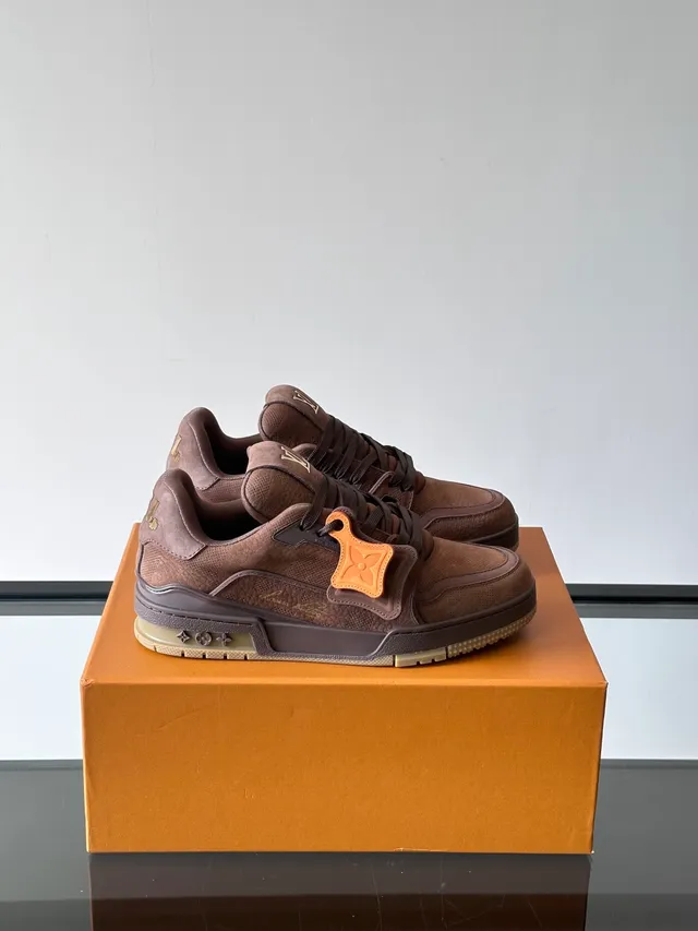 Louis Vuitton LV Trainer Brown Orange Layered Suede And Leather Upper Flower Tag Lifestyle Sneakers 1