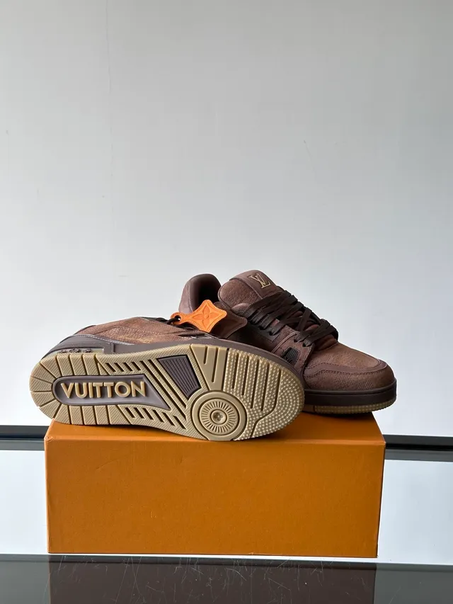 Louis Vuitton LV Trainer Brown Orange Layered Suede And Leather Upper Flower Tag Lifestyle Sneakers 2