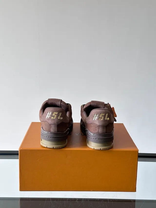 Louis Vuitton LV Trainer Brown Orange Layered Suede And Leather Upper Flower Tag Lifestyle Sneakers 3