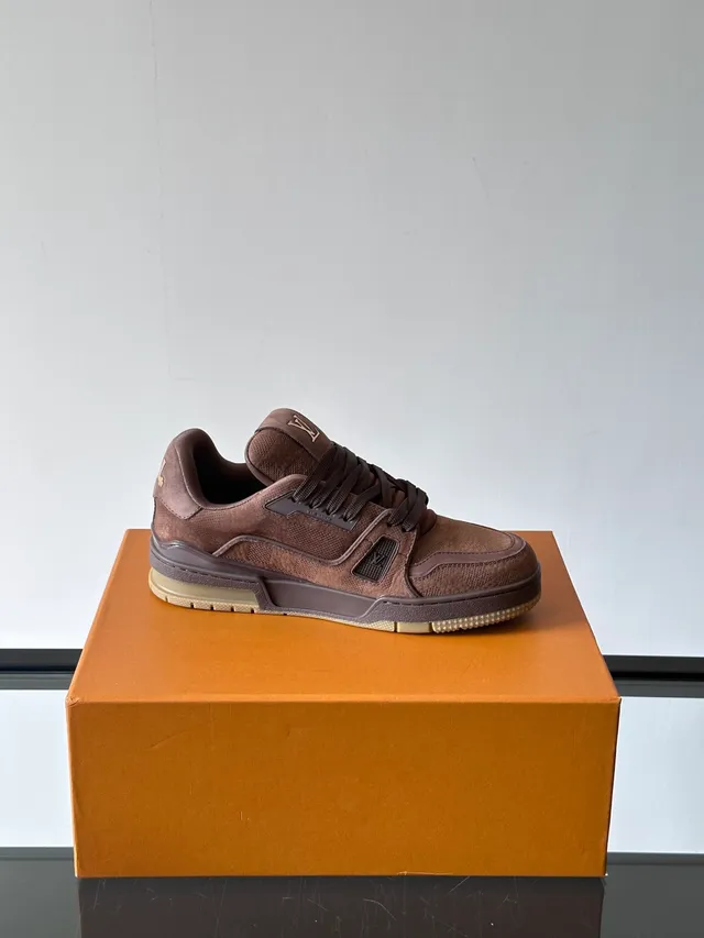 Louis Vuitton LV Trainer Brown Orange Layered Suede And Leather Upper Flower Tag Lifestyle Sneakers 4