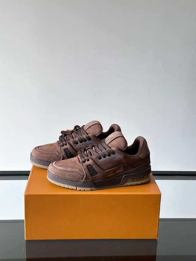 Louis Vuitton LV Trainer Brown Orange Layered Suede And Leather Upper Flower Tag Lifestyle Sneakers 5