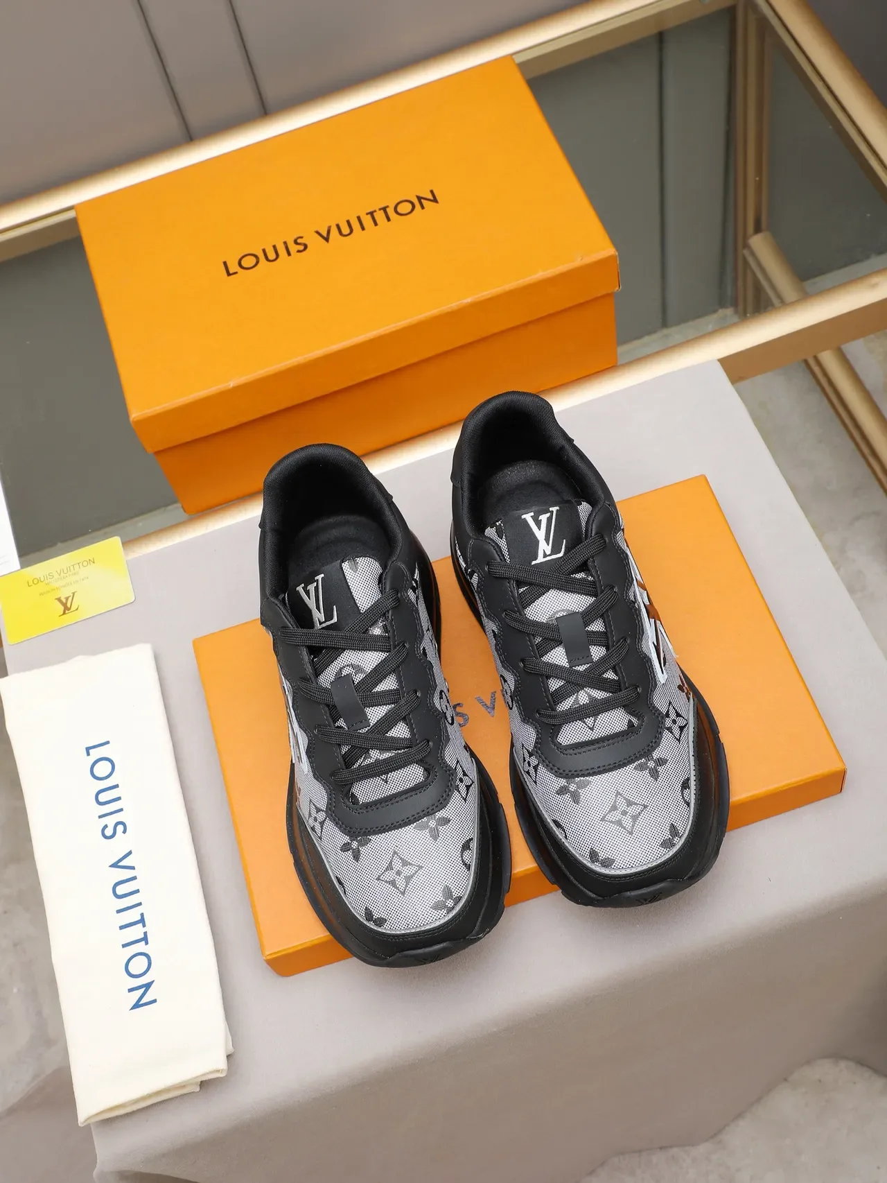 Louis Vuitton LV Trainer Gray Black Monogram Canvas Upper Raised Logo Lifestyle Sneakers 2
