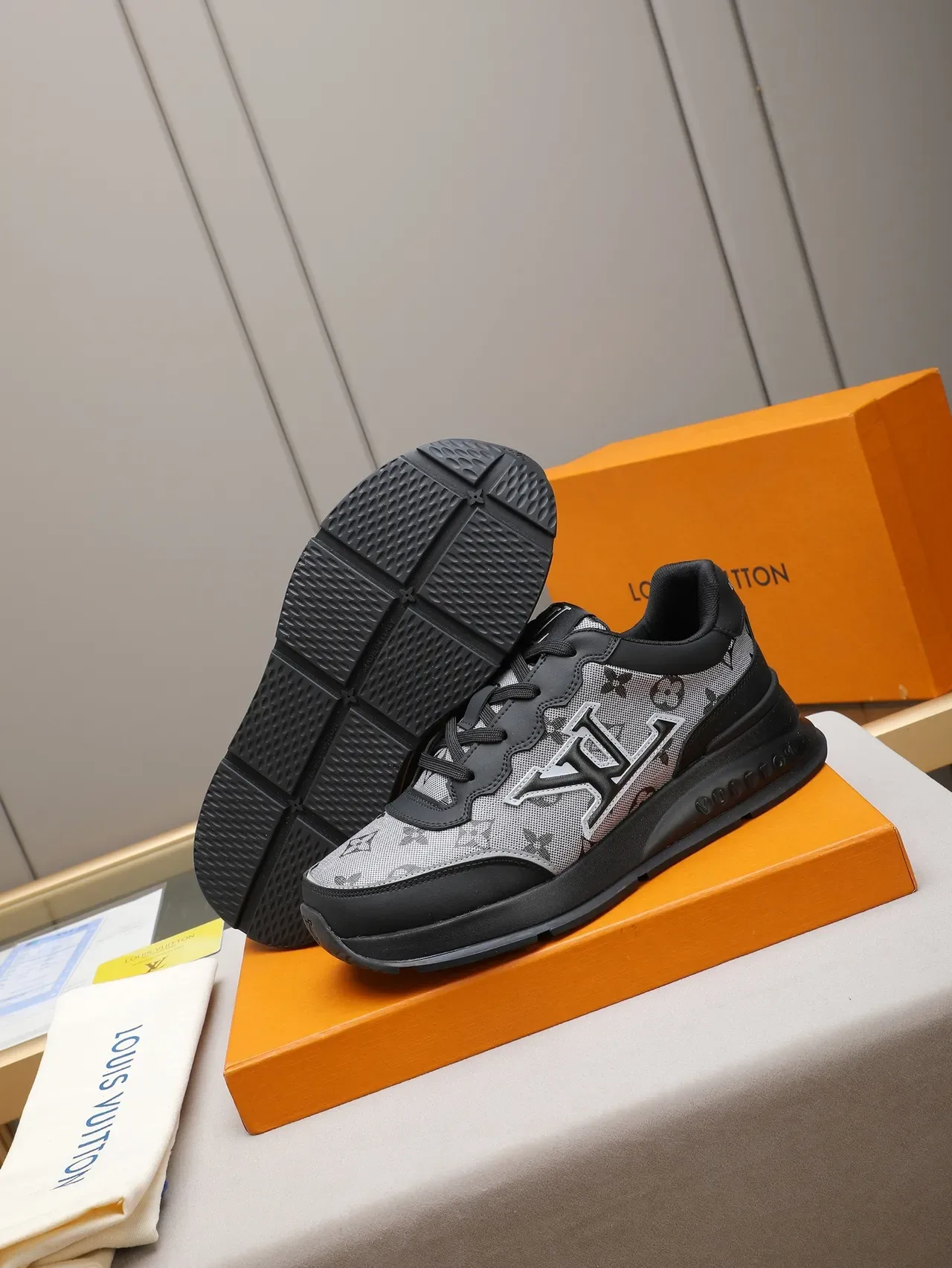 Louis Vuitton LV Trainer Gray Black Monogram Canvas Upper Raised Logo Lifestyle Sneakers 4