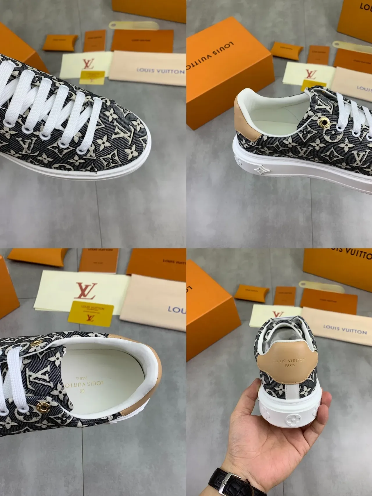 Louis Vuitton LV Trainer Gray White Monogram Canvas Platform Sole Lifestyle Sneakers 3