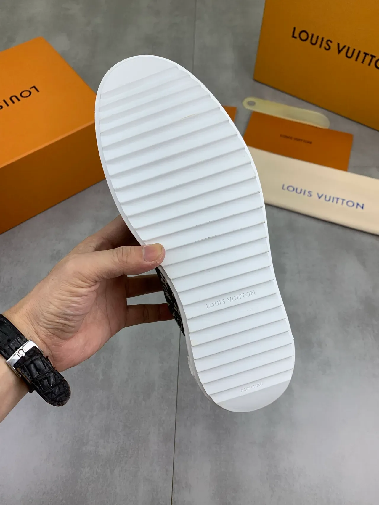 Louis Vuitton LV Trainer Gray White Monogram Canvas Platform Sole Lifestyle Sneakers 4
