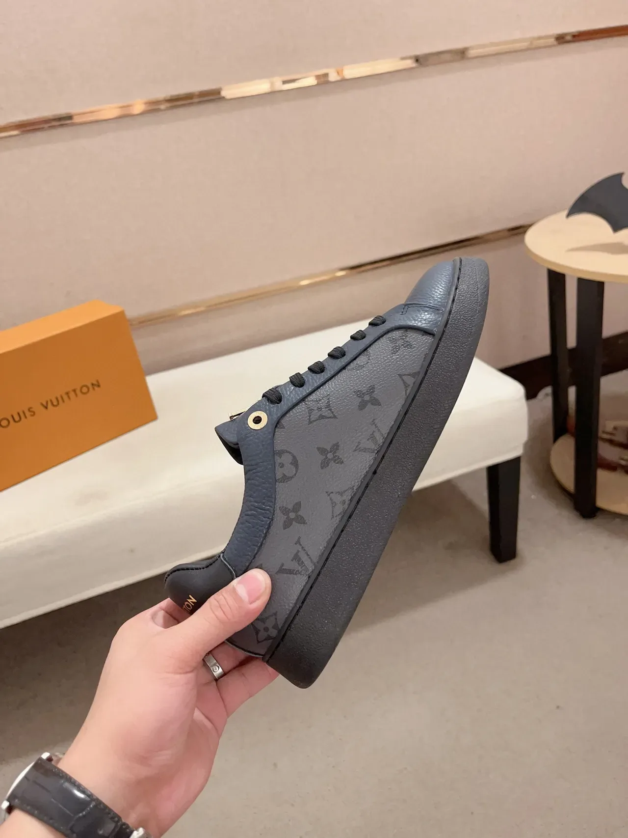 Louis Vuitton LV Trainer Navy Black Monogram চামড়া লো-টপ লাইফস্টাইল স্নিকার্স 6