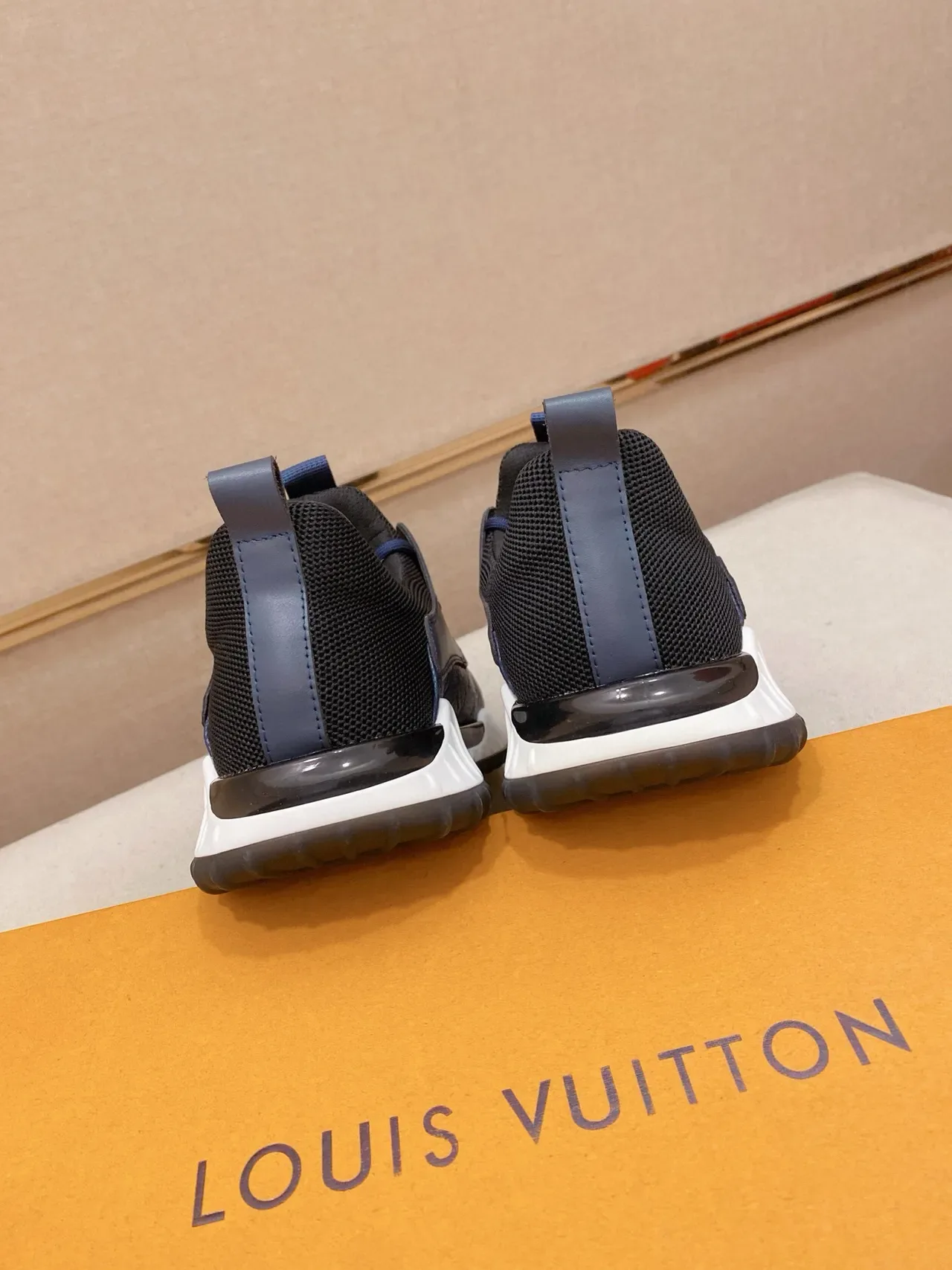 Louis Vuitton LV Trainer Navy White Embossed Monogram Leather Mesh Heel Collar Lifestyle Sneakers 8