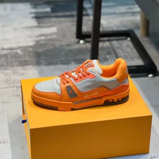 Louis Vuitton LV Trainer Orange Gray Low-Top Layered Leather And Synthetic Lifestyle Sneakers