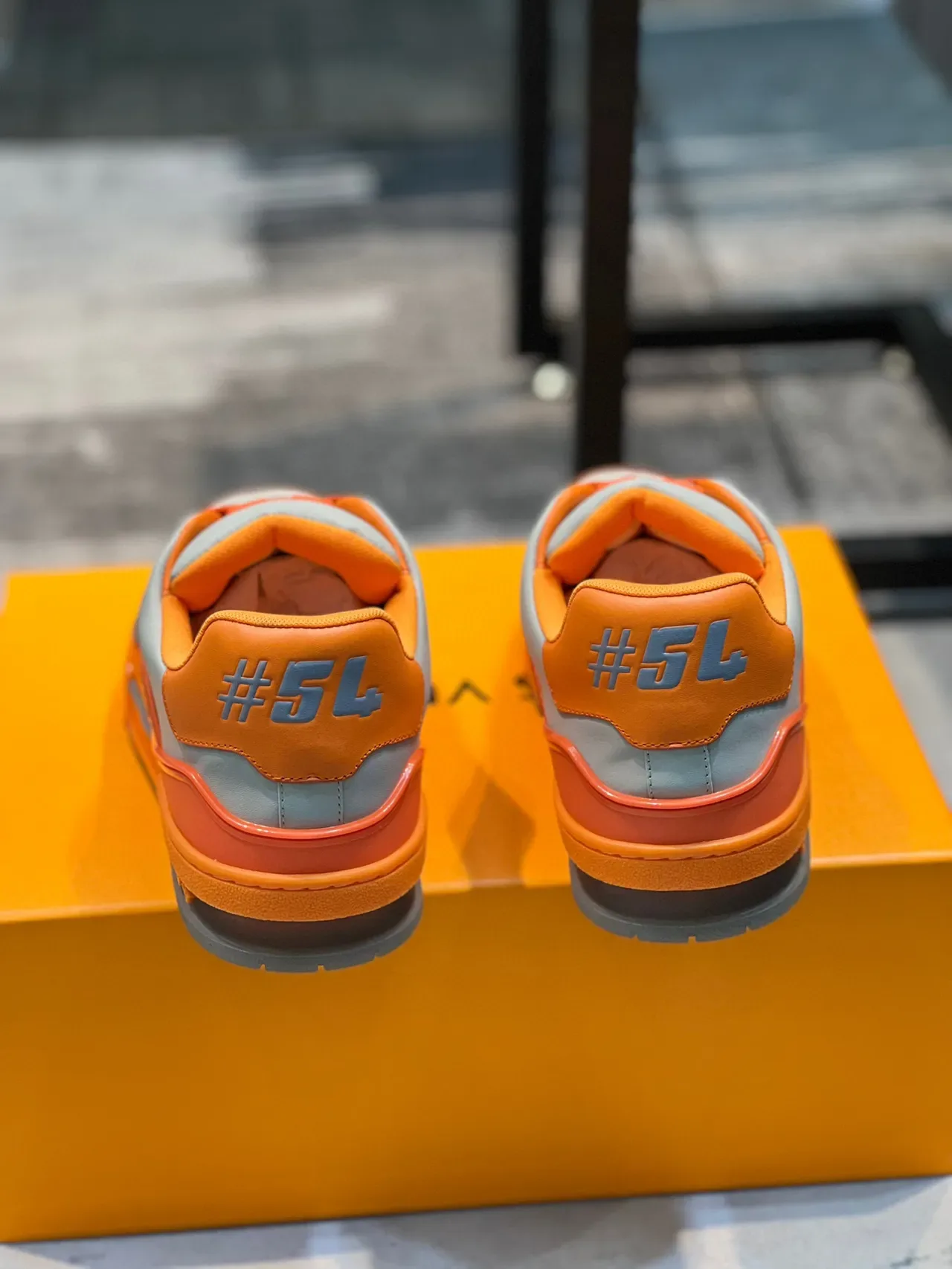 Louis Vuitton LV Trainer কমলা ধূসর নিম্ন টপ লেয়ার্ড লেদার এবং সিন্থেটিক লাইফস্টাইল স্নিকার 2