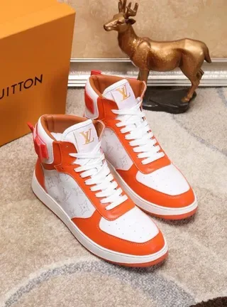 Louis Vuitton LV Trainer Orange White High-Top Monogram-Print Side Panel Lifestyle Sneakers 2