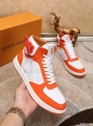 Louis Vuitton LV Trainer Orange White High-Top Monogram-Print Side Panel Lifestyle Sneakers 3