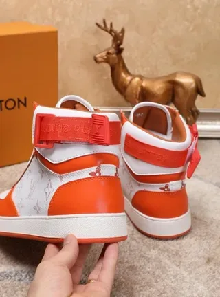 Louis Vuitton LV Trainer Orange White High-Top Monogram-Print Side Panel Lifestyle Sneakers 4