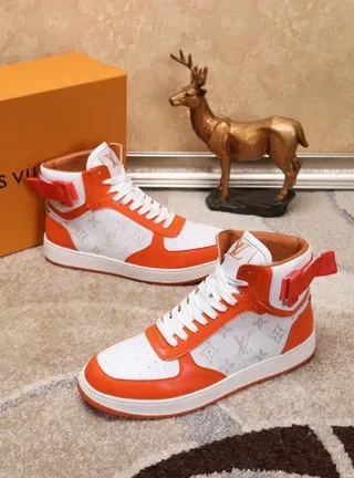 Louis Vuitton LV Trainer Orange White High-Top Monogram-Print Side Panel Lifestyle Sneakers 5