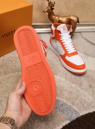Louis Vuitton LV Trainer Orange White High-Top Monogram-Print Side Panel Lifestyle Sneakers 7