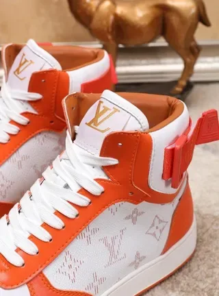 Louis Vuitton LV Trainer Orange White High-Top Monogram-Print Side Panel Lifestyle Sneakers 8