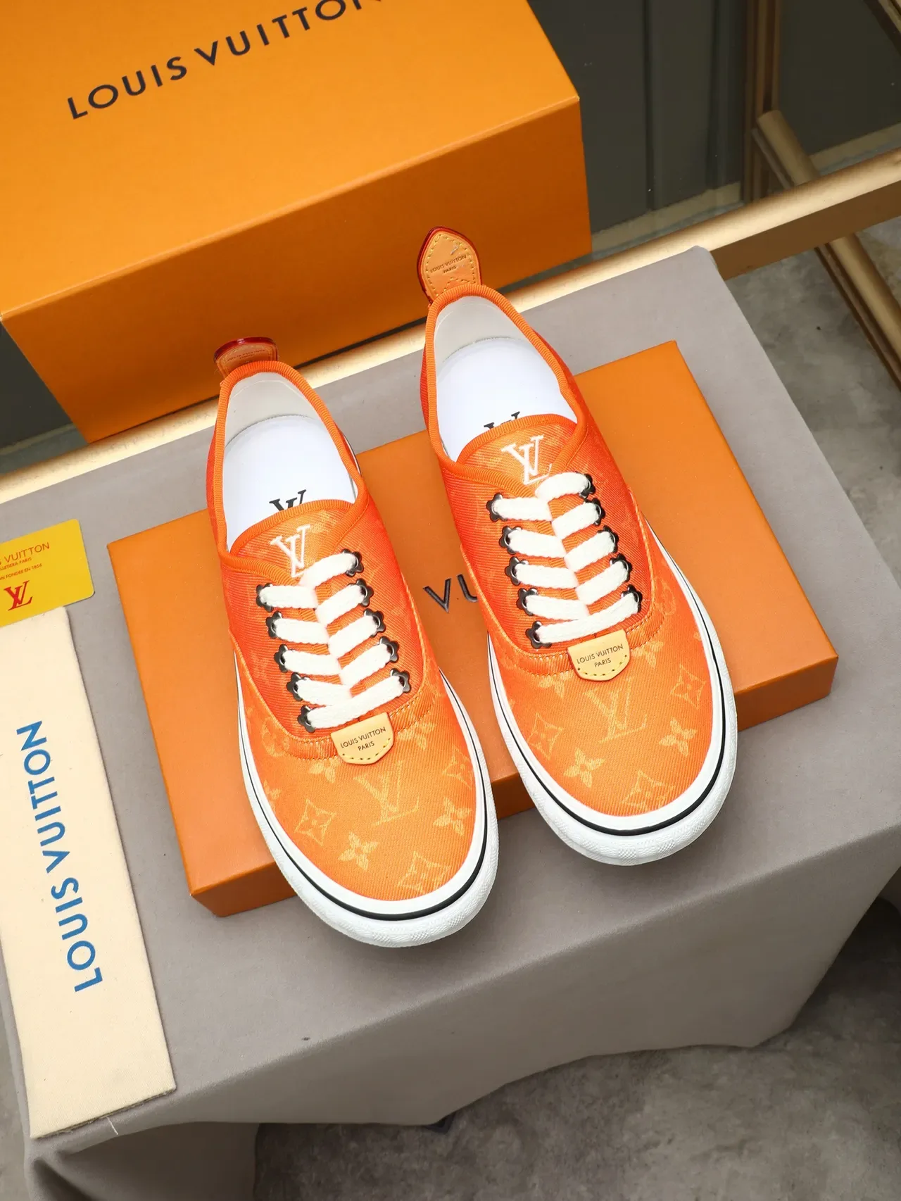 Louis Vuitton LV Trainer Orange White Monogram Canvas Low-Top Lifestyle Sneakers 2