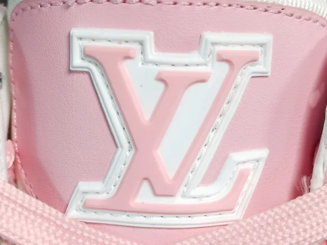 Louis Vuitton LV Trainer Pink White Layered Cage Construction Asymmetrical Strap Detail Lifestyle Sneakers 3