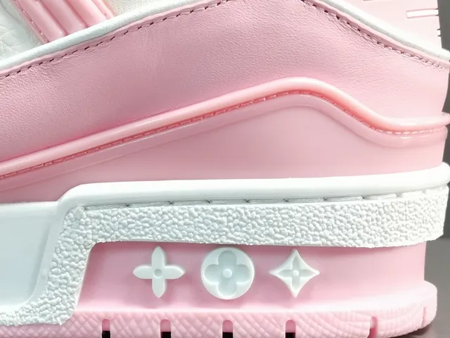 Louis Vuitton LV Trainer Pink White Layered Cage Construction Asymmetrical Strap Detail Lifestyle Sneakers 4