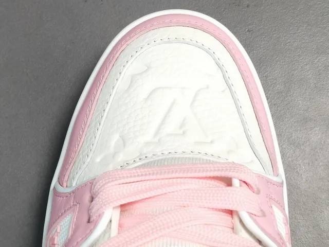 Louis Vuitton LV Trainer Pink White Layered Cage Construction Asymmetrical Strap Detail Lifestyle Sneakers 6