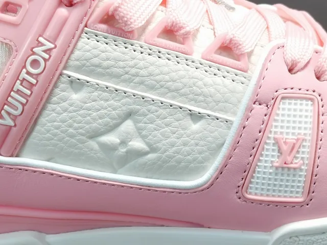 Louis Vuitton LV Trainer Pink White Layered Cage Construction Asymmetrical Strap Detail Lifestyle Sneakers 7