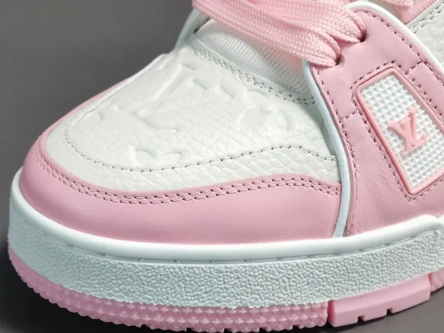 Louis Vuitton LV Trainer Pink White Layered Cage Construction Asymmetrical Strap Detail Lifestyle Sneakers 9