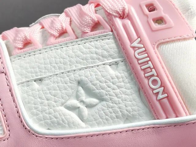 Louis Vuitton LV Trainer Pink White Layered Cage Construction Asymmetrical Strap Detail Lifestyle Sneakers 10