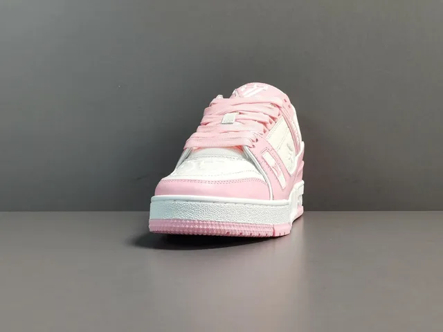 Louis Vuitton LV Trainer Pink White Layered Cage Construction Asymmetrical Strap Detail Lifestyle Sneakers 11