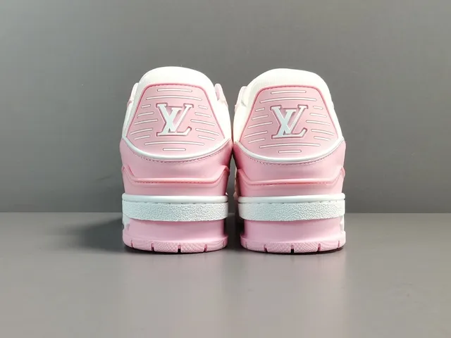 Louis Vuitton LV Trainer Pink White Layered Cage Construction Asymmetrical Strap Detail Lifestyle Sneakers 12