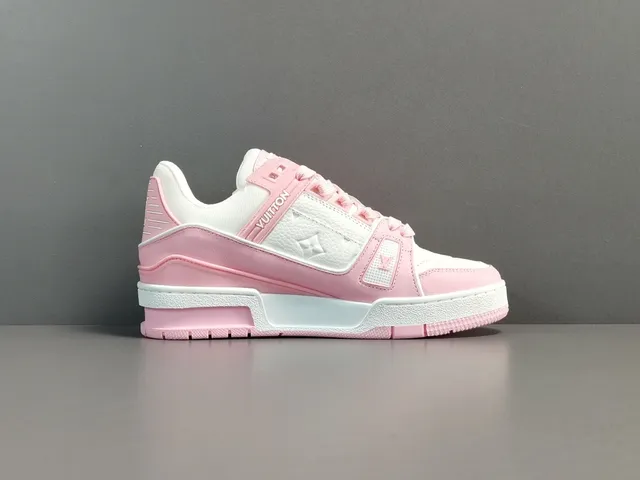 Louis Vuitton LV Trainer Pink White Layered Cage Construction Asymmetrical Strap Detail Lifestyle Sneakers 14