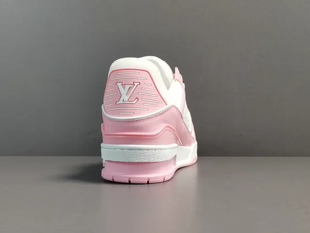 Louis Vuitton LV Trainer Pink White Layered Cage Construction Asymmetrical Strap Detail Lifestyle Sneakers 17