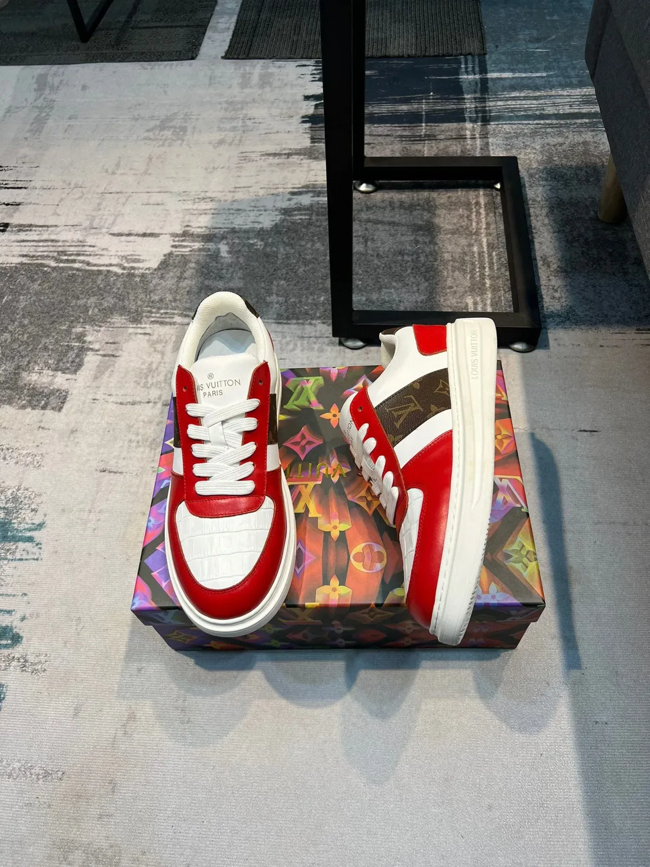 Louis Vuitton LV Trainer Red White Brown Monogram Lifestyle Sneakers 4