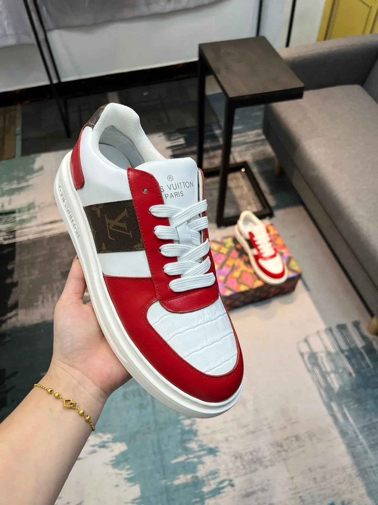 Louis Vuitton LV Trainer Red White Brown Monogram Lifestyle Sneakers 6