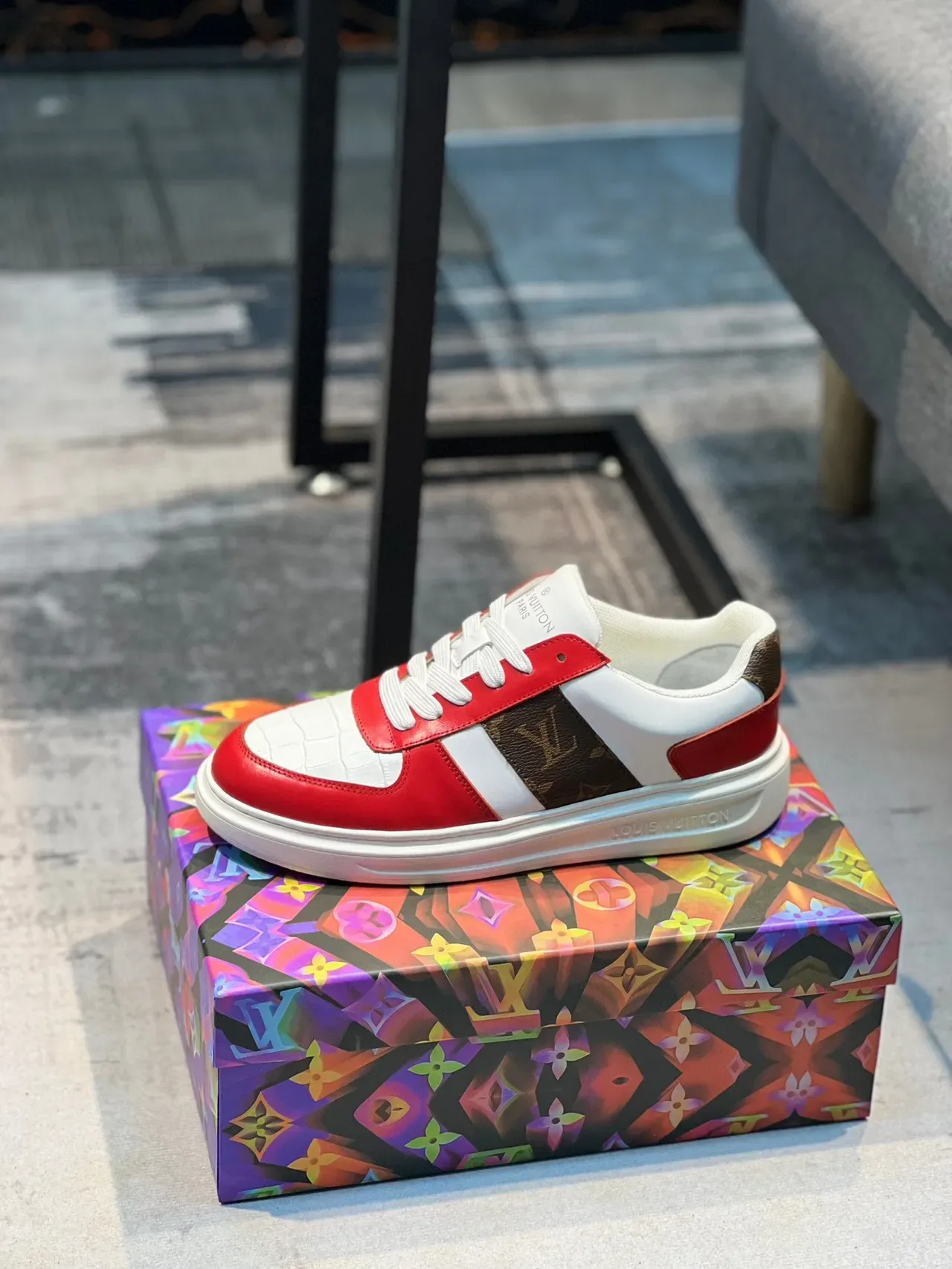 Louis Vuitton LV Trainer Red White Brown Monogram Lifestyle Sneakers 8