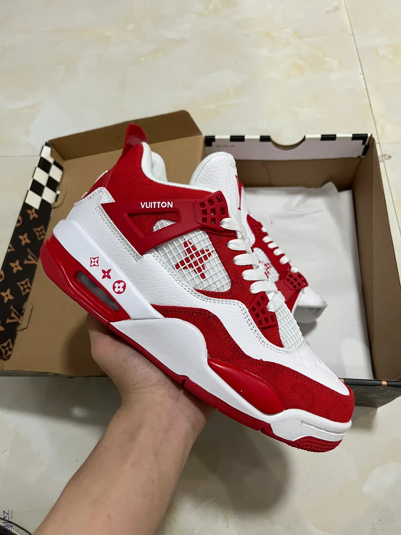 Louis Vuitton LV Trainer Red White Color-Blocked Perforated Heel Counter Lifestyle Sneakers 1