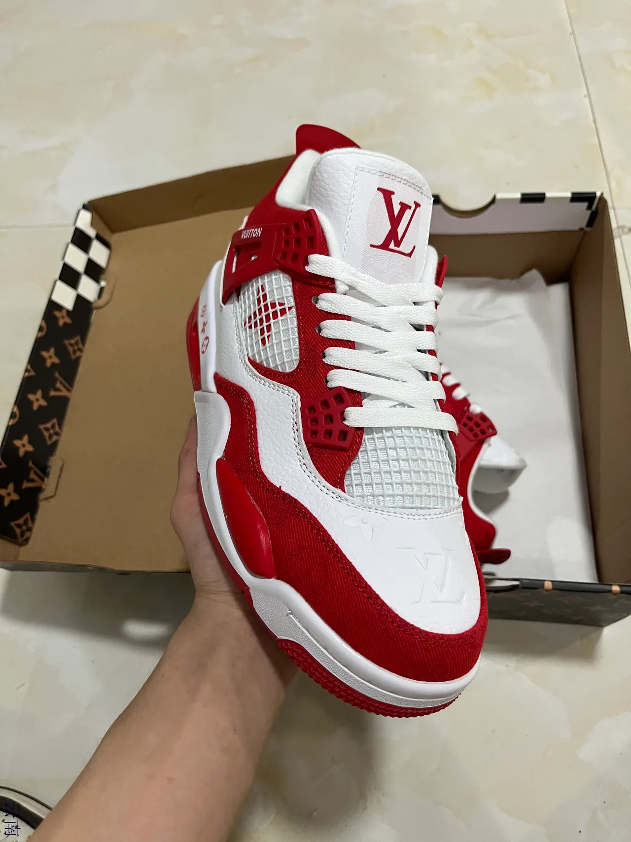 Louis Vuitton LV Trainer Red White Color-Blocked Perforated Heel Counter Lifestyle Sneakers 2