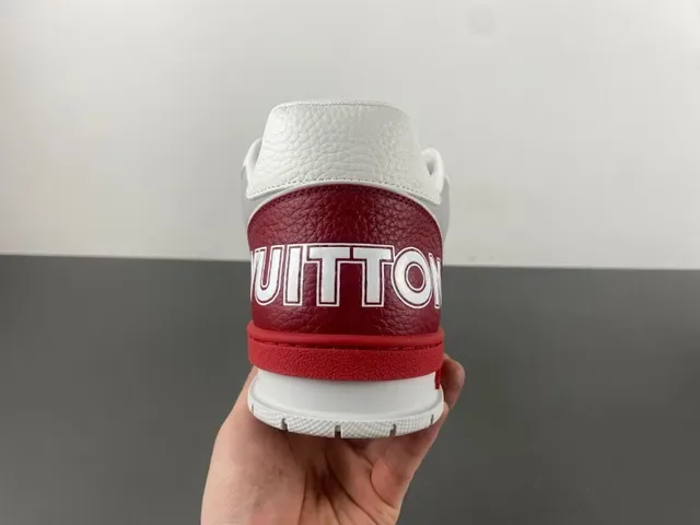 Louis Vuitton LV Trainer Red White Layered Leather And Perforated Mesh Monogram Flower Logo Lifestyle Sneakers 4